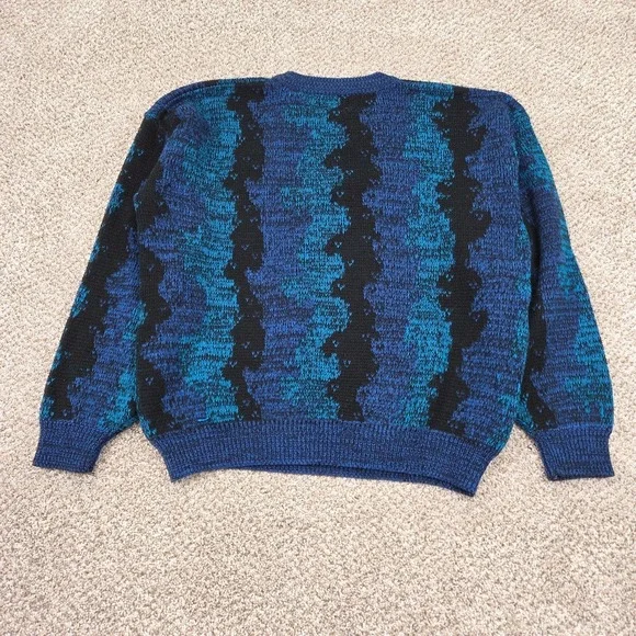 Vtg Retro 80s 90s Permit Knit cardigan Mens Large Abstract Wavy Art Coogi Style - Picture 2 of 6